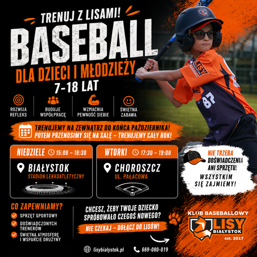 Treningi baseballowe dla dzieci i młodzieży 7–18 lat | Lisy Białystok